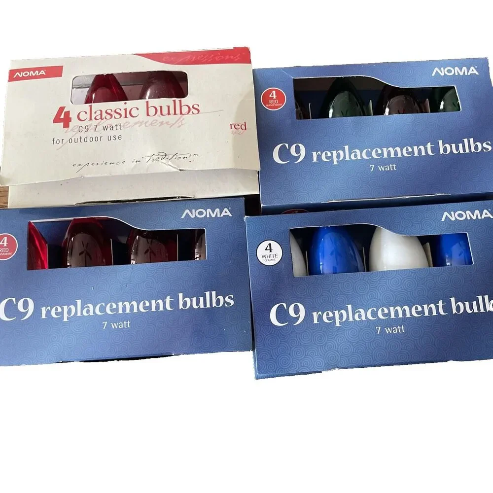 Vintage NOMA Christmas C9 Replacement Bulbs Multicolor 4 Packs 7 Watt Holiday
